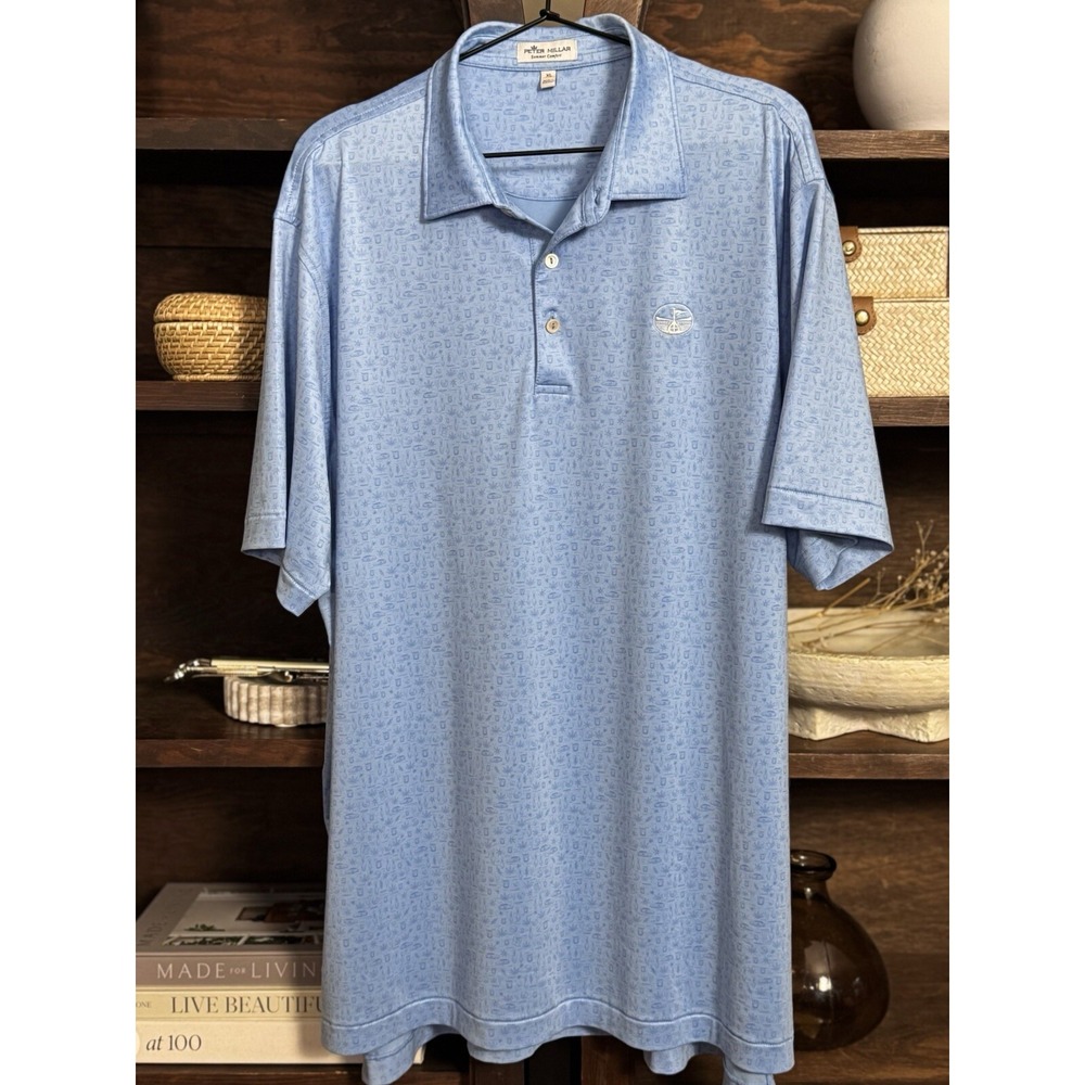 Peter Millar Summer Comfort micro Print Polo Shirt XL Big Lebowski Cannabis High